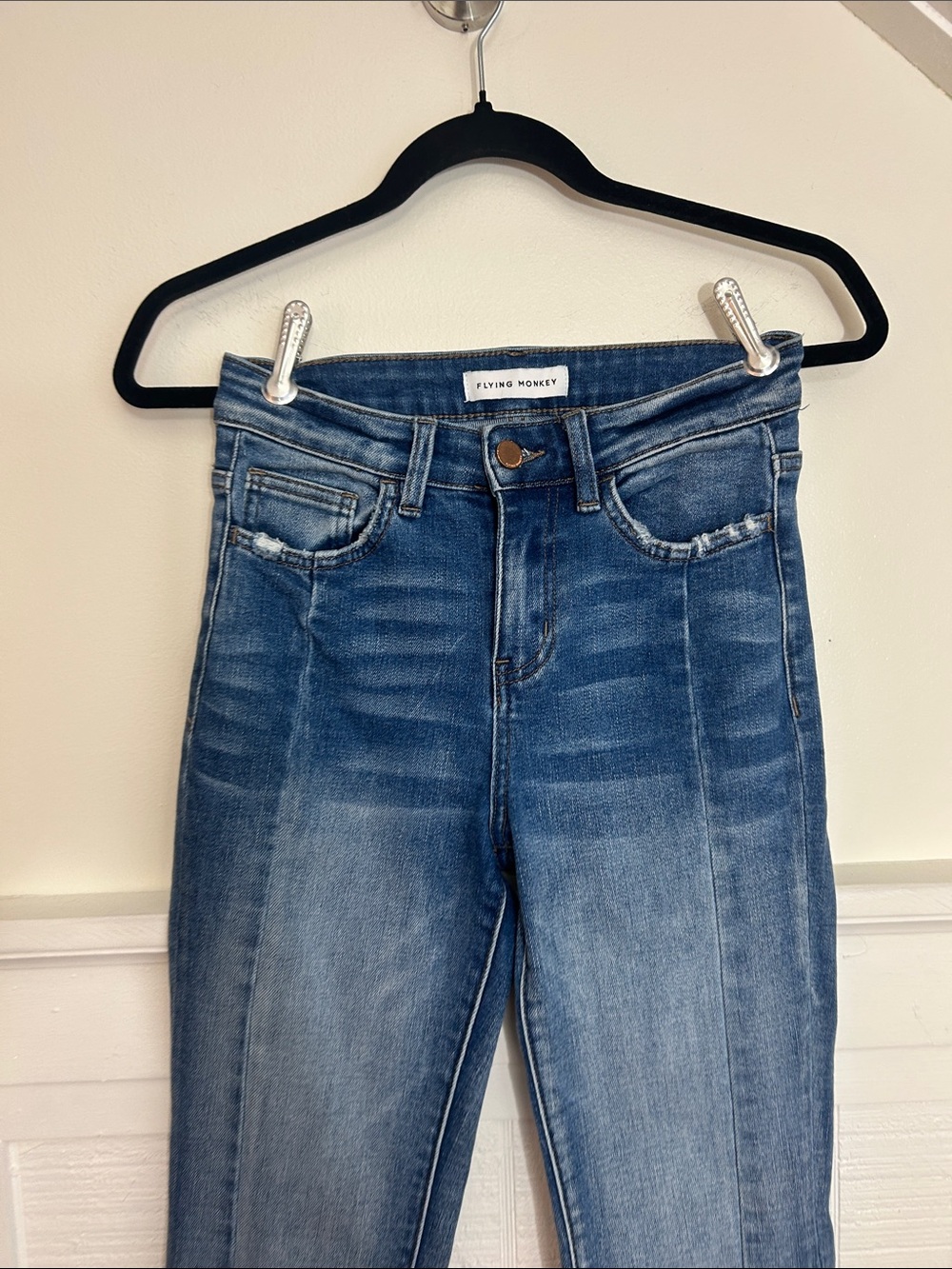 Flying Monkey Raw Hem Flare Leg Boho Denim Jeans size 24 - Picture 3 of 10